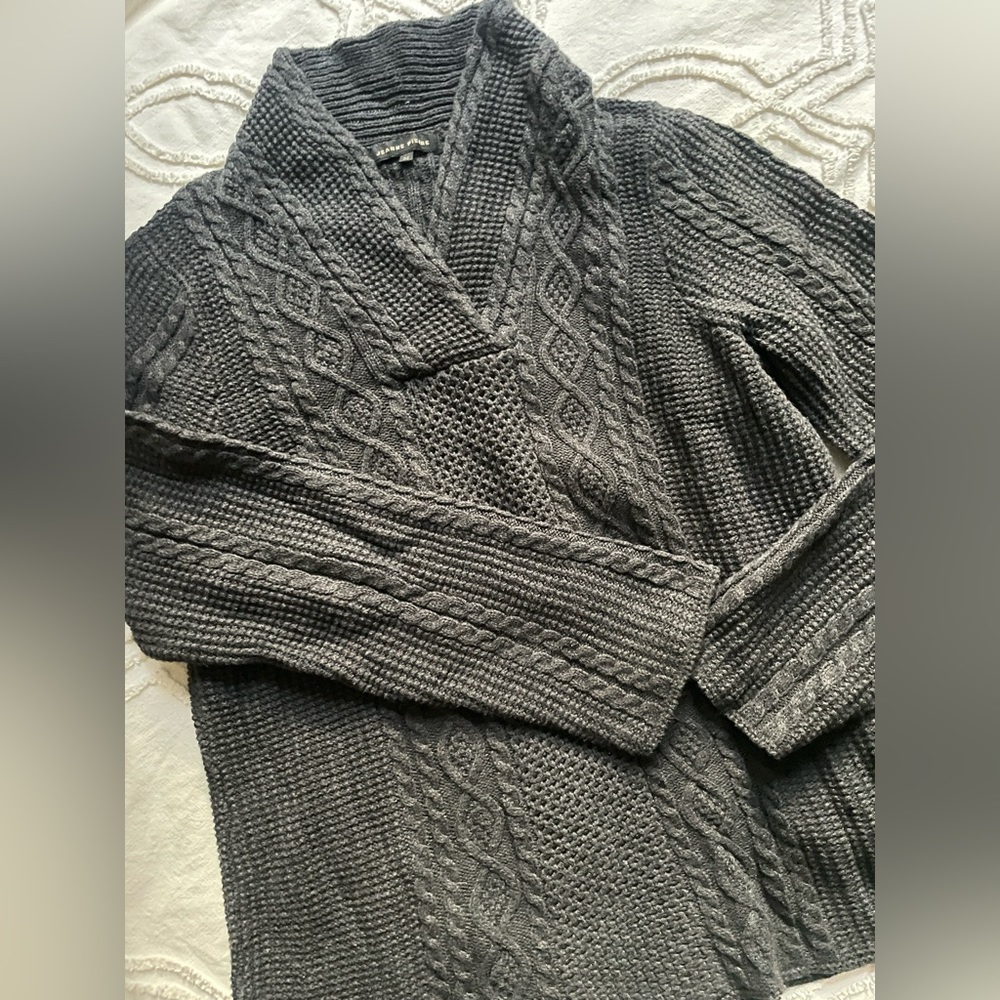 Shawl collar cable sweater